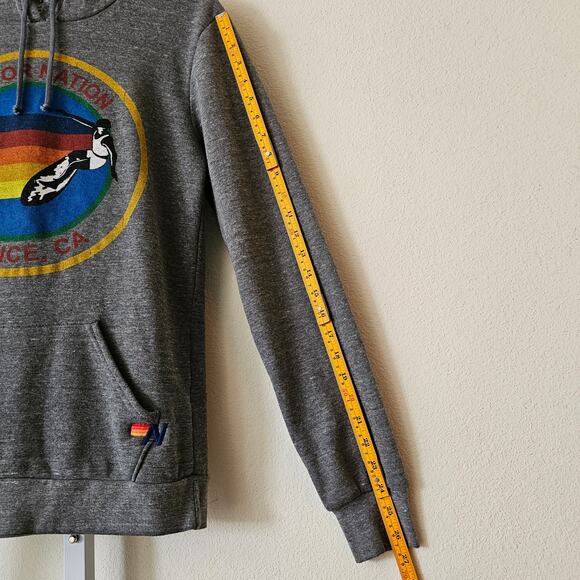 AVIATOR NATION Heather Grey Venice CA Drawstring Rainbow Surf Hoodie Sz M - Picture 16 of 16